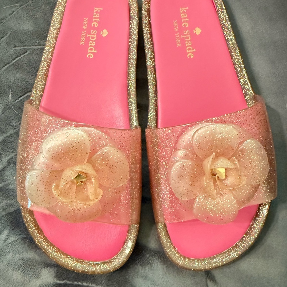 kate spade Pink Slide Sandal with Gold Glitter Trim - Picture 2 of 4